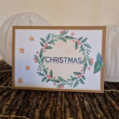 Christmas Card / Blätterkranz Weihnachten / Sternenkarte Festtage / Besinnliche Weihnachtskarten / Weihnachten