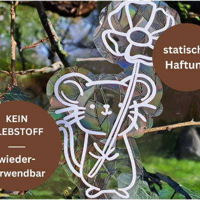 Sonnenfänger Sticker Blümchen für Dich - Mäuschen Fensterbild selbstklebend - opal Fenstersticker - Fensteraufkleber süß