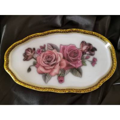 Vintage Stil Blumendekor Serviertablett aus Resin Epoxidharz