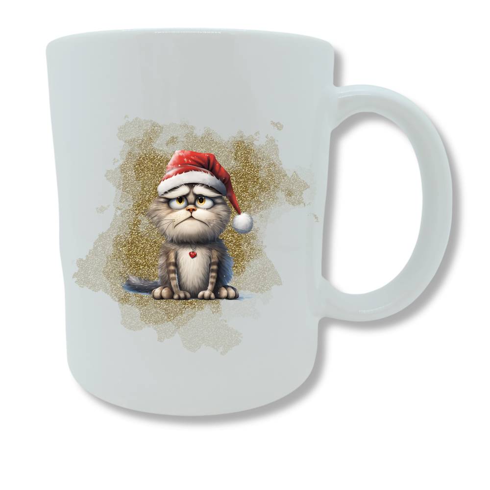 Weihnachtstassen mit frechen Katzenmotiven, Rückseite mit passendem Spruch möglich, personalisierbar