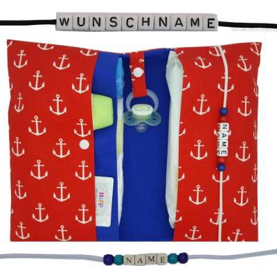 Windeltasche mit Name to go Wickeltasche XXL Anker rot blau maritim Windeletui Geschenk Geburt Mädchen Junge Baby