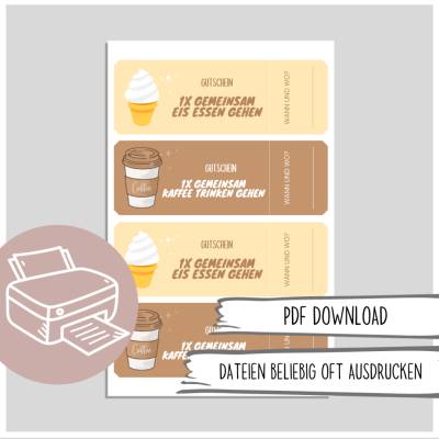 Eisgutschein, Kaffeegutschein/Gutschein zum Ausdruck, Gutschein Eis und  Kaffee -  Last Minute Geschenk