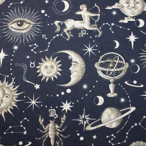 12,90 EUR/m Baumwollstoff Cosmic Sternbilder Astrologie auf dunkelblau Webware 100% Baumwolle