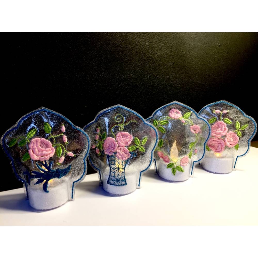 8 tlg. ITH LED Teelichtcover Teelicht Cover Rosen Blumen Blüten Sommer Rahmen 10x10 + 13x18 Bild 1