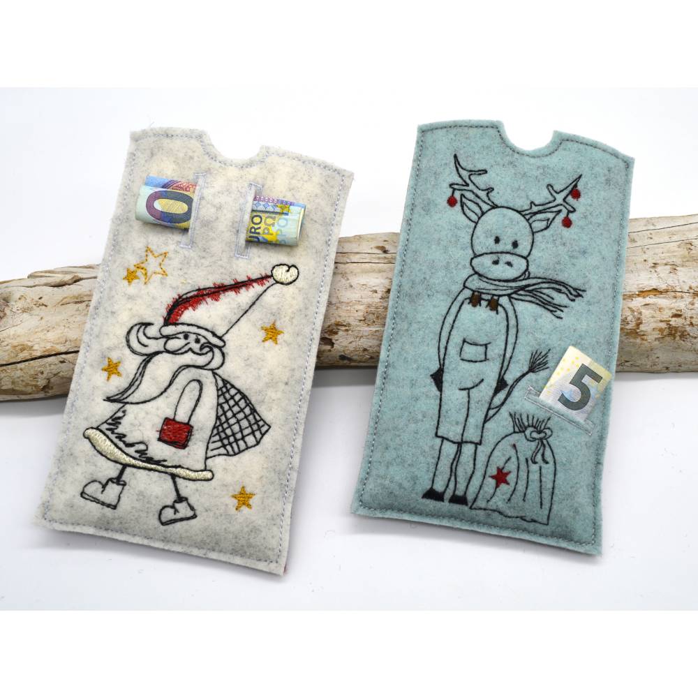 Stickdatei Schokohülle Weihnachten Geldgeschenk Winterfiguren Bild 4