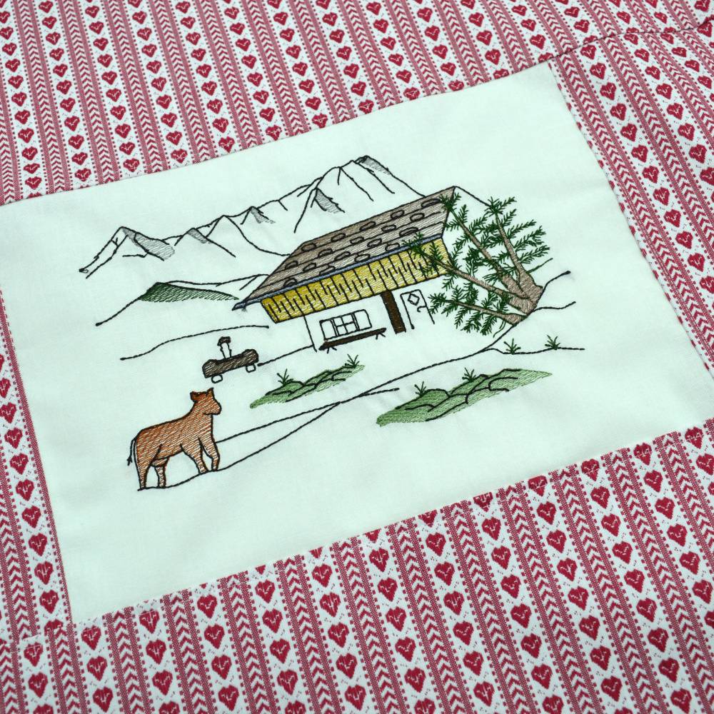 Stickdatei Berge Alm Almwiese bunt zwei Größen Bild 1