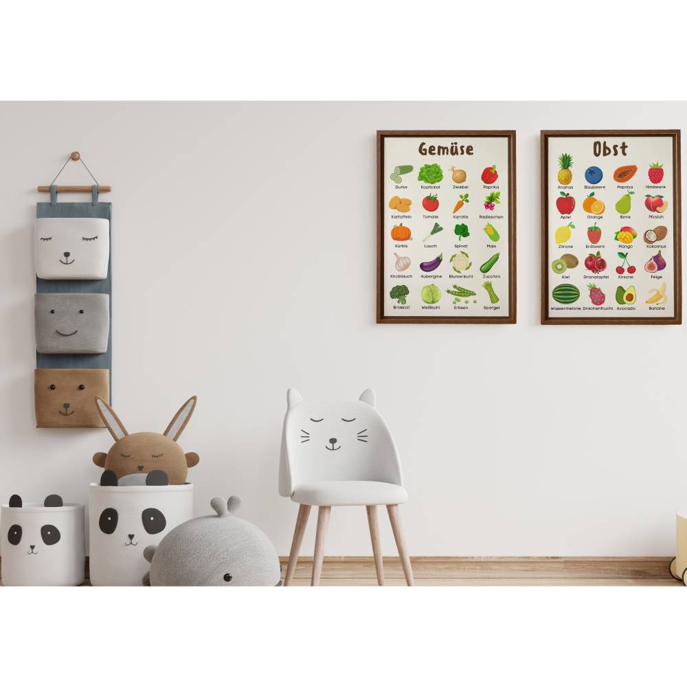 Obst und Gemüse Lernposter Set | Deutsch Montessori Poster | Kinderzimmer Wanddeko | digitale Datei Bild 2