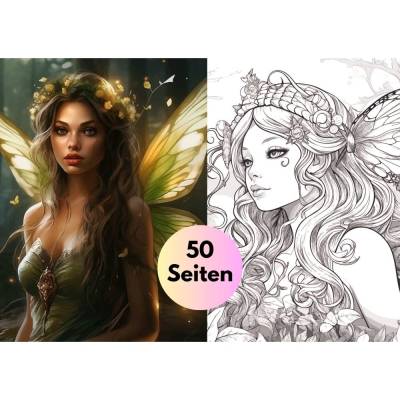 Waldfeen Malbuch Erwachsene 50 Seiten Kinder Sofort Download -Graustufen Malbuch Fantasy