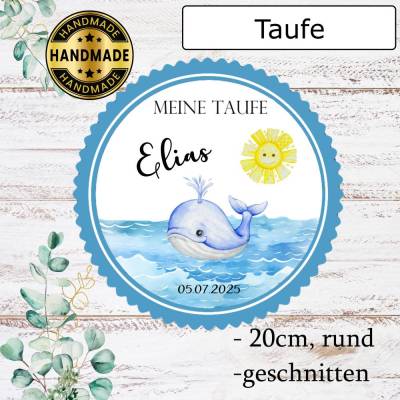 Essbarer Tortenaufleger Taufe Walfisch mit Name und Datum Junge Sonne Esspapier