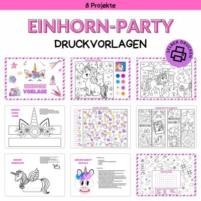 Bastelvorlage Einhorn für Kinder Druckvorlage -  Kindergeburtstag Beschäftigung - Malvorlage - Digitaler Download