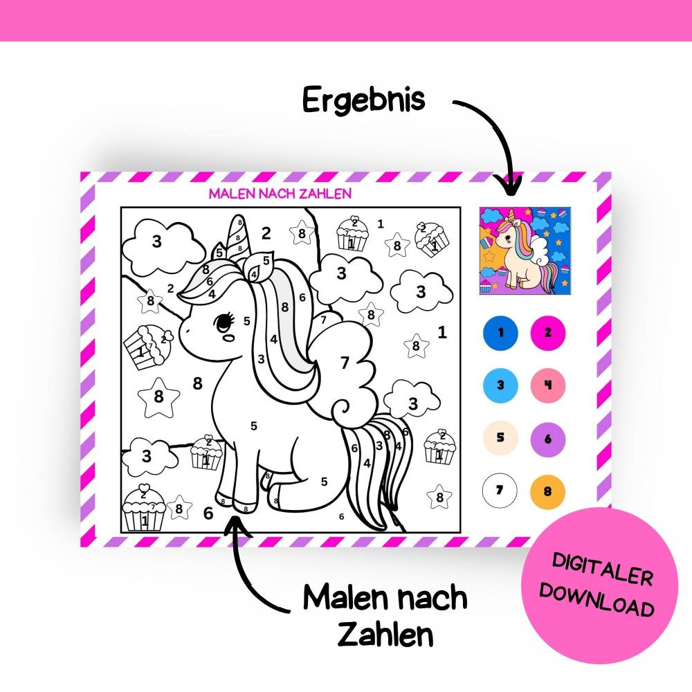 Bastelvorlage Einhorn für Kinder Druckvorlage -  Kindergeburtstag Beschäftigung - Malvorlage - Digitaler Download Bild 6