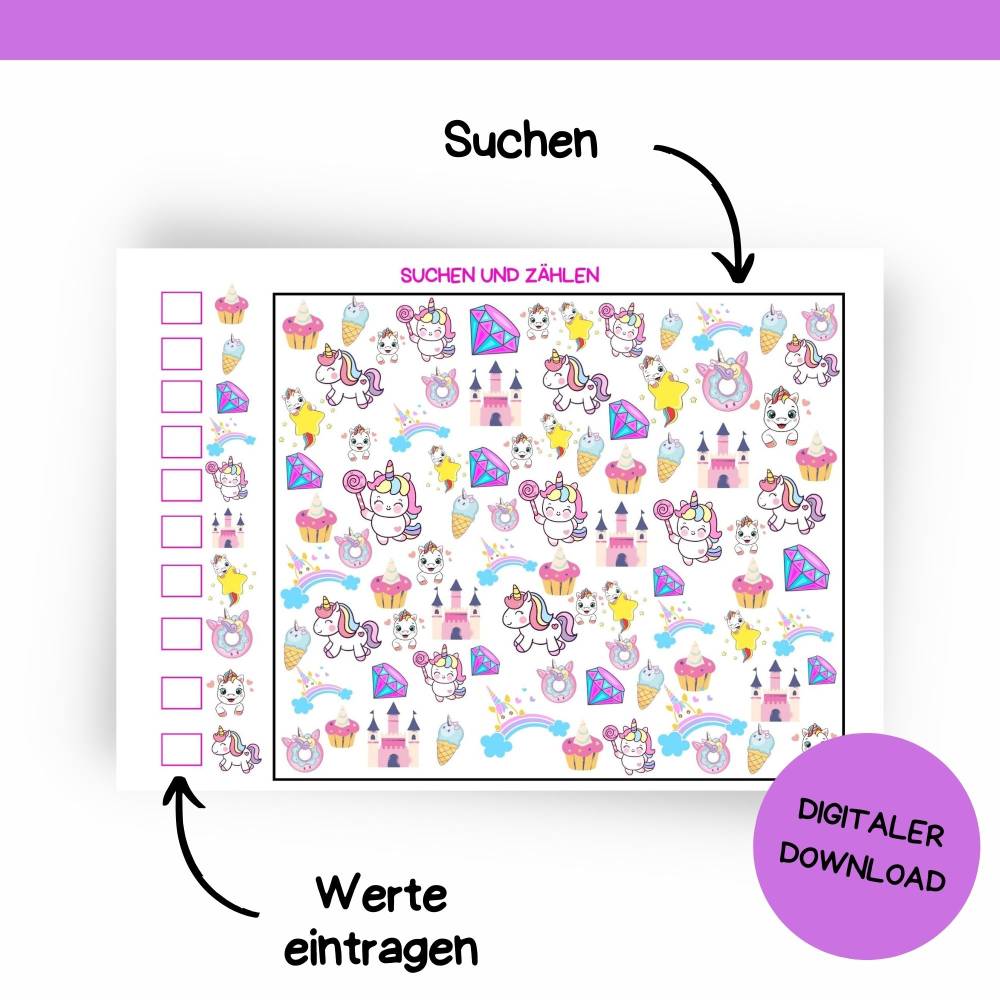 Bastelvorlage Einhorn für Kinder Druckvorlage -  Kindergeburtstag Beschäftigung - Malvorlage - Digitaler Download Bild 7