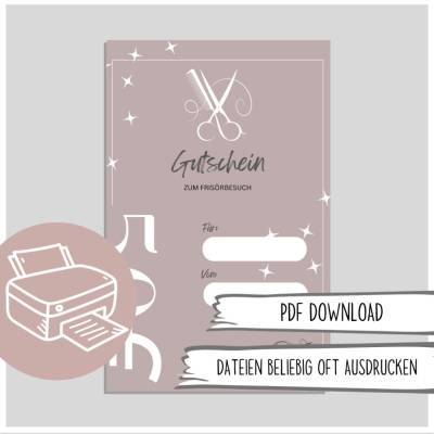 Frisörgutschein - Gutschein zum Ausdruck, Gutschein Frisör -  Gutschein zum Ausdrucken Last Minute Geschenk