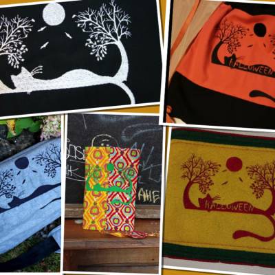 4 tlg. Set Stickdatei Katze Halloween Cat Stickmuster Stickmotiv