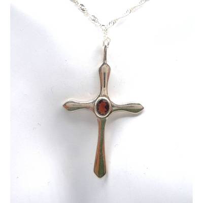 Edles, elegantes Design Silberkreuz mit Kette und Granat