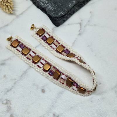 Armband weinrot gold creme | 18cm | Tilaperlen | Neodym-Magnetverschluss | Bohostyle