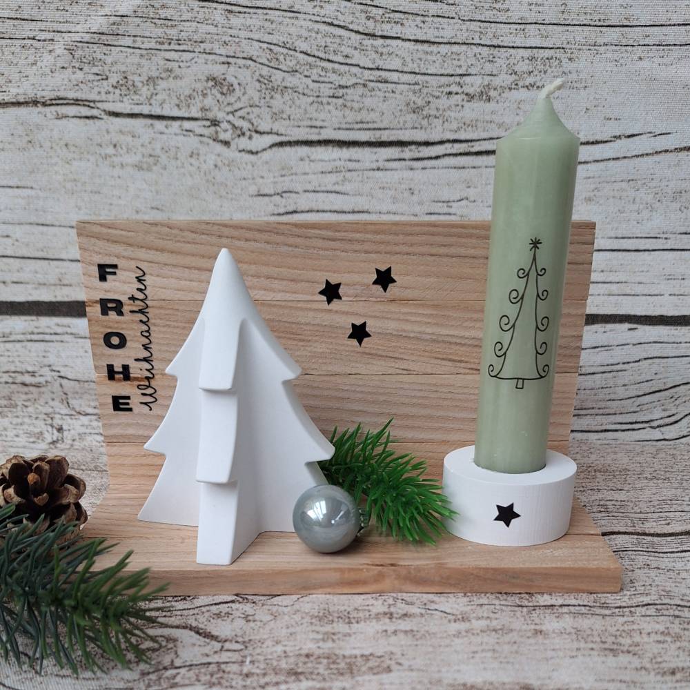 Weihnachtsset Tannenbaum mit Stabkerze und Halter, liebevoll dekoriert ~ Home Deko ~ Weihnachten