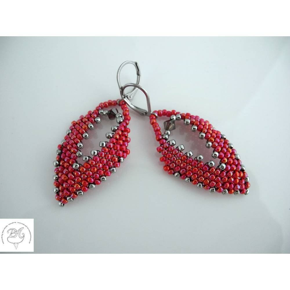 Ohrring Rot Silber Peyote Bild 1