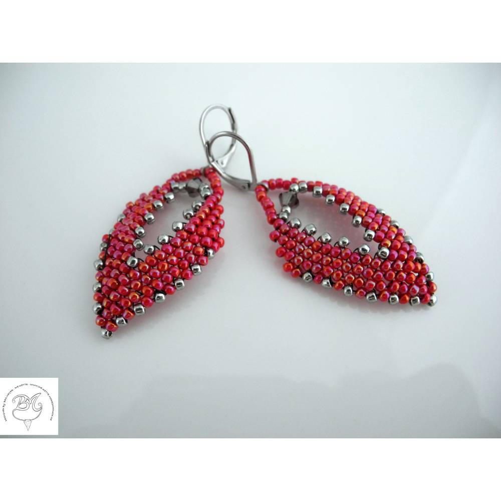 Ohrring Rot Silber Peyote Bild 2
