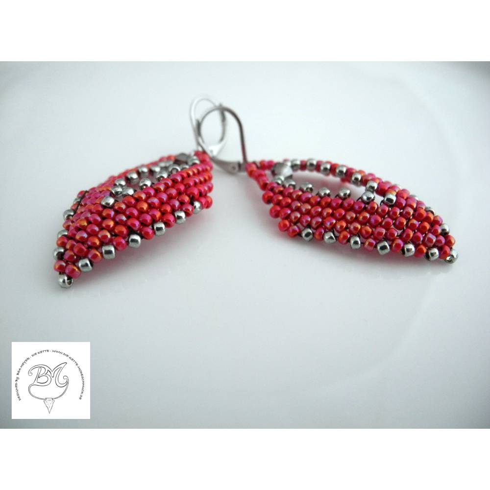 Ohrring Rot Silber Peyote Bild 3