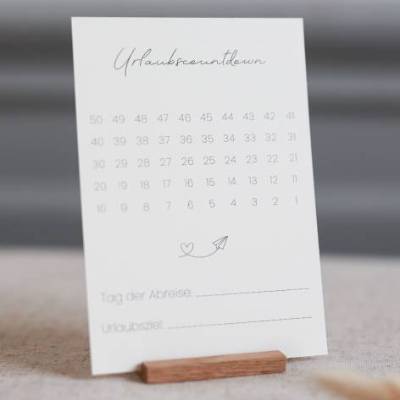 Countdown Urlaub | Tage bis zum Urlaub zählen | Karten zum Abhaken | boho | Postkarte | Kartenständer | Tischdekoration