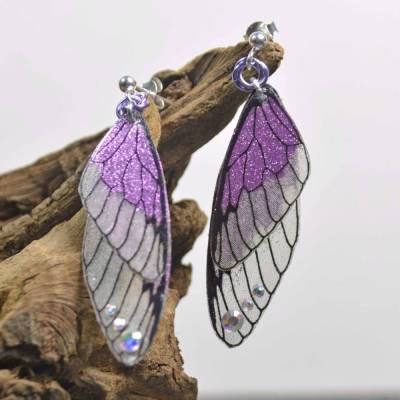 Glitzernde Feenflügel-Ohrringe mit Sterling Silber Ohrstecker - flieder - handgemacht