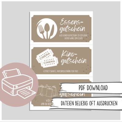 Gutschein zum Essen gehen, Kinogutschein und Shoppinggutschein /Gutschein zum Burgeressen/Geschenkgutschein zum Ausdruck