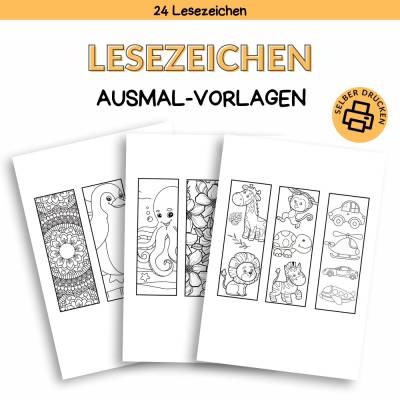 Lesezeichen zum Ausmalen Druckvorlage - Malvorlage zum Selberdrucken - Vorlage Basteln für Kinder - Digitaler Download