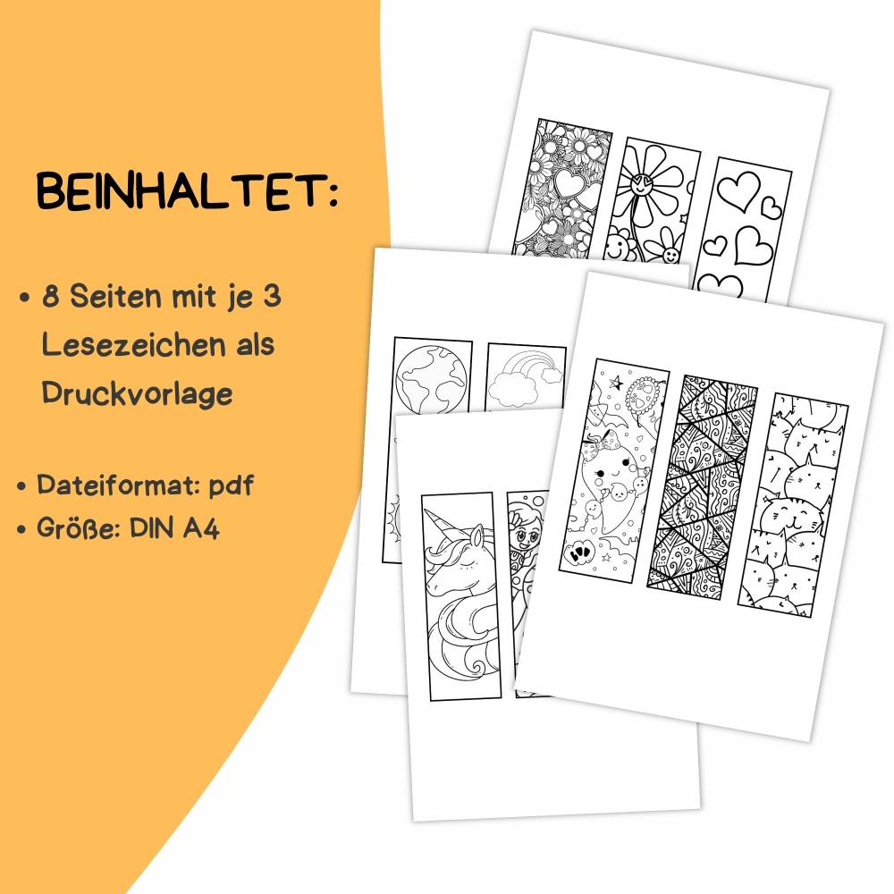 Lesezeichen zum Ausmalen Druckvorlage - Malvorlage zum Selberdrucken - Vorlage Basteln für Kinder - Digitaler Download Bild 2