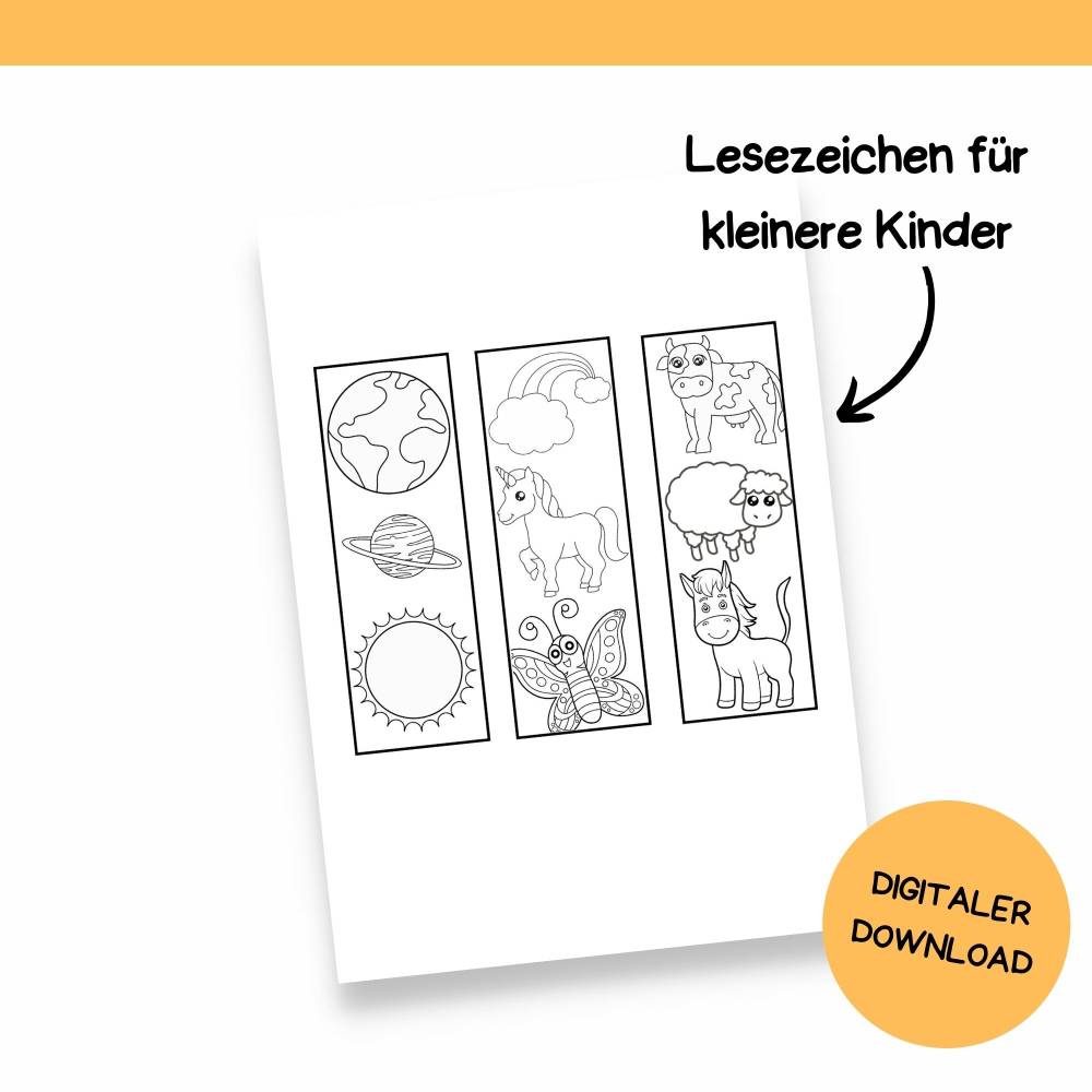 Lesezeichen zum Ausmalen Druckvorlage - Malvorlage zum Selberdrucken - Vorlage Basteln für Kinder - Digitaler Download Bild 4