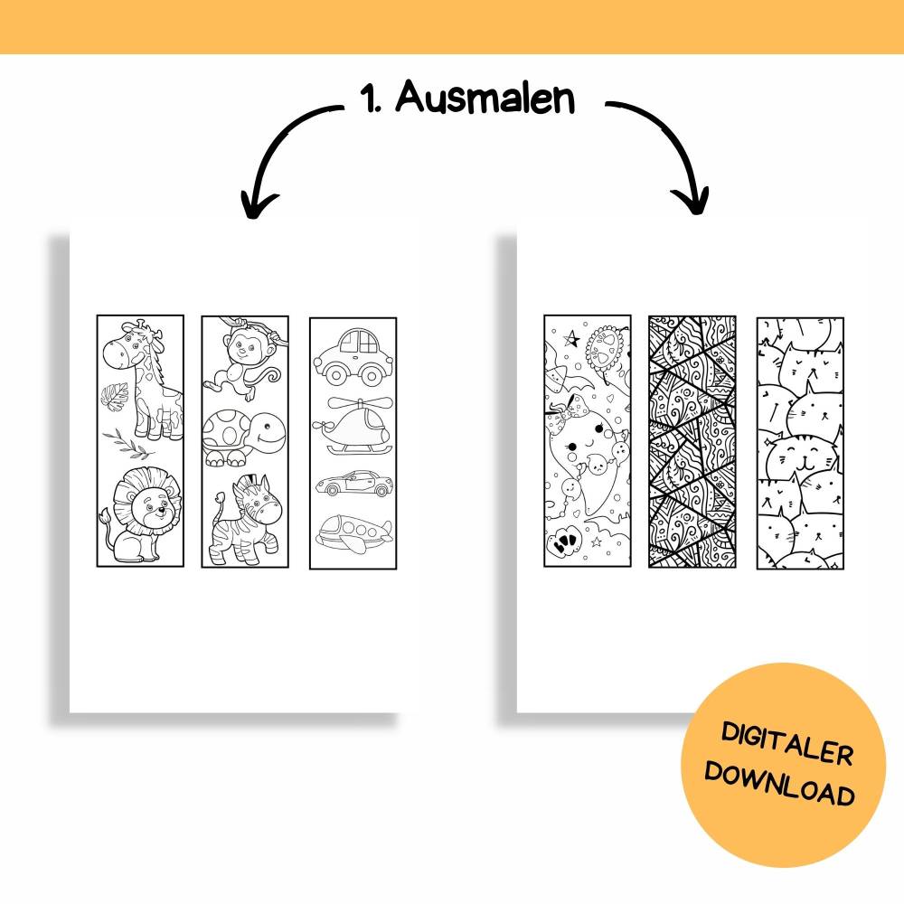 Lesezeichen zum Ausmalen Druckvorlage - Malvorlage zum Selberdrucken - Vorlage Basteln für Kinder - Digitaler Download Bild 6