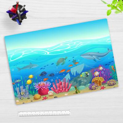 Illustrierte Unterwasserwelt für Kinder – 60 x 40 cm – Schreibunterlage aus hochwertigem Vinyl – Made in Germany!
