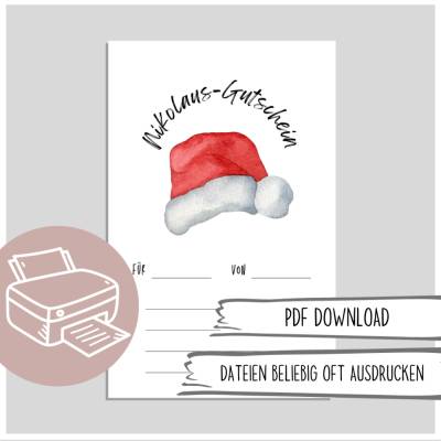 Gutschein für Nikolaus, Nikolausgeschenk zum Ausdrucken - Gutschein zum Ausdrucken Last Minute Geschenk zum Nikolaus