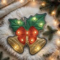 Stickdatei Weihnachten, Weihnachtsglocke, Glocke als Anhänger und mit Licht, Set 896