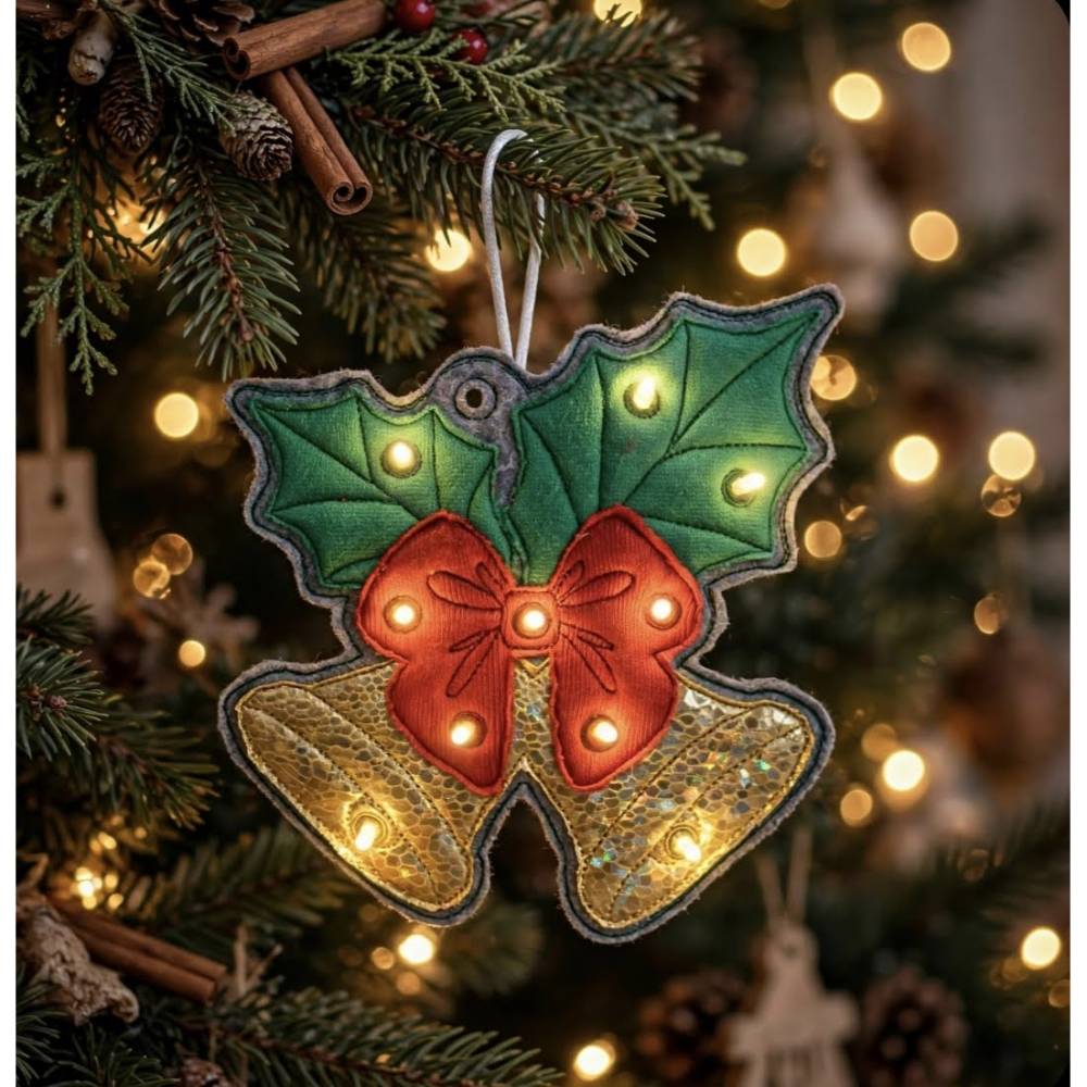 Stickdatei Weihnachten, Weihnachtsglocke, Glocke als Anhänger und mit Licht, Set 896 Bild 2