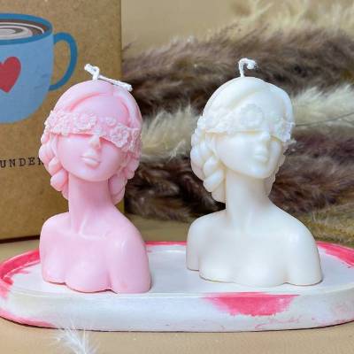 Girl Face Body Hair Flowers Candle | Dekor Blumen Mädchen Gesicht Geschenk Kerze Sojawachs | Handmade, Germany | vegan