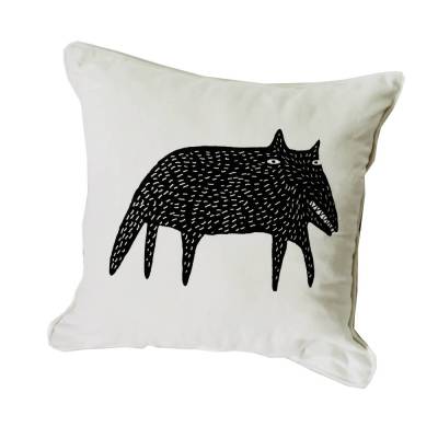 Wolf. Kissenbezug Biobaumwolle, 45x45 cm, handbedruckt, Siebdruck