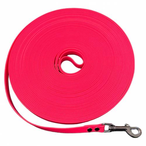 Schleppleine neonpink, 16 mm breit, Edelstahlkarabinerhalsbandhandschlaufe, Coated Webbing ab 12,- Euro, Länge nach Wuns