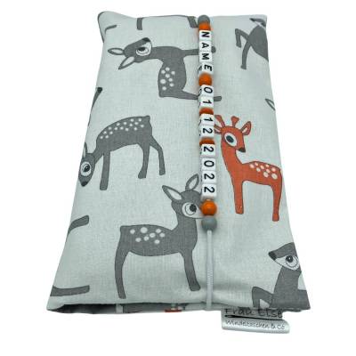 Windeltasche mit Name to go Wickeltasche XXL Rehe weiß grau orange Windeletui Geschenk Geburt Taufe Mädchen Junge