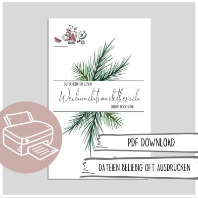 Gutschein zum Ausdruck, Gutschein für einen Weihnachtsmarkt - Gutschein zum Ausdrucken Last Minute Geschenk