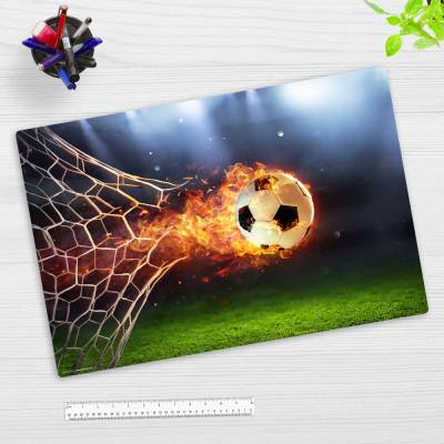 Flammender Fußball mit Feuerschweif – 60 x 40 cm – Schreibunterlage aus hochwertigem Vinyl – Made in Germany!