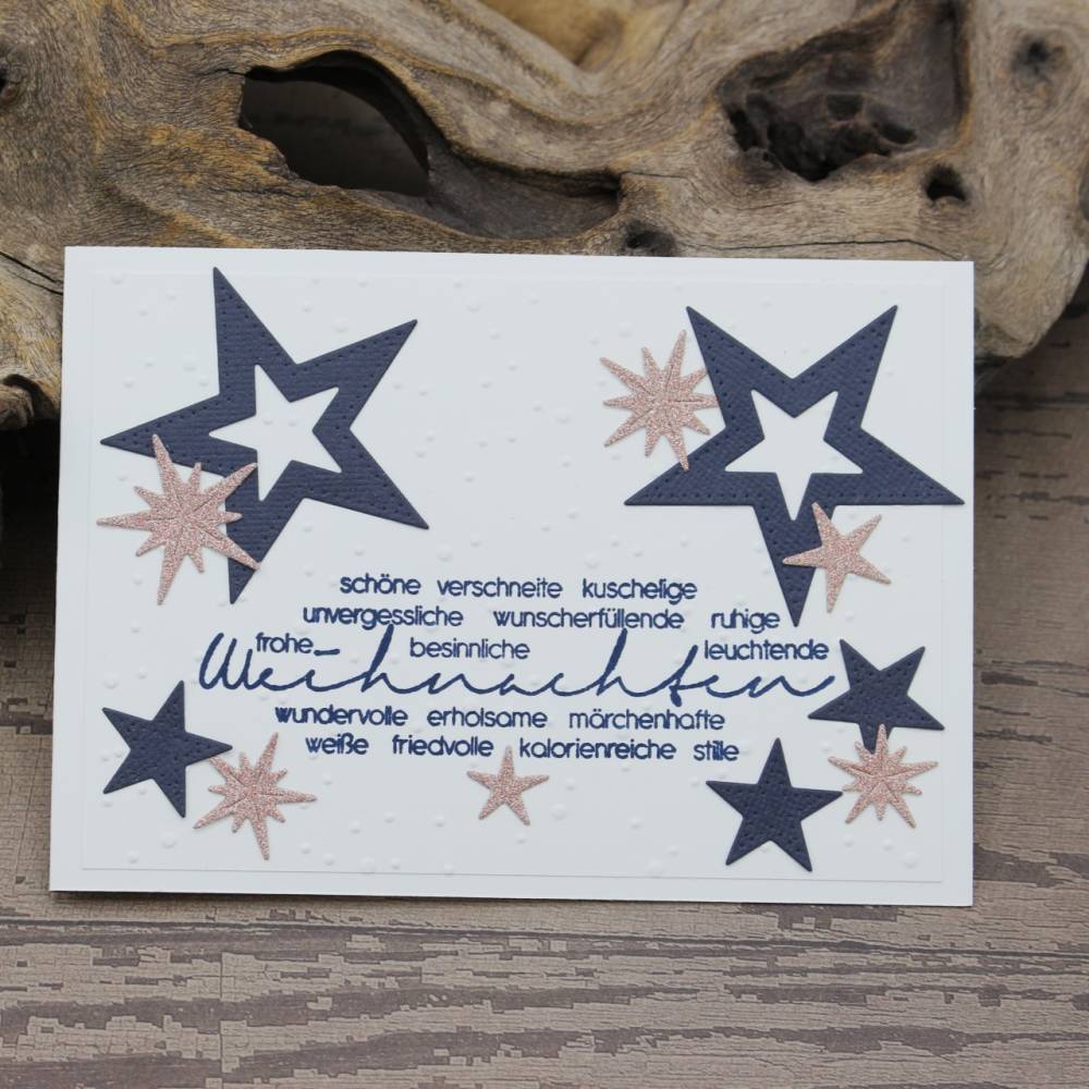 Weihnachtskarte mit Stern-Motiv, blau-rose, Grußkarte zu Weihnachten