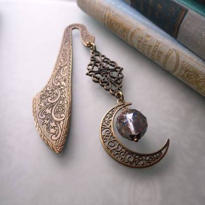 Mond Lesezeichen Magie Bronze Metall Buchzeichen mit Perle Geschenk zum Buch