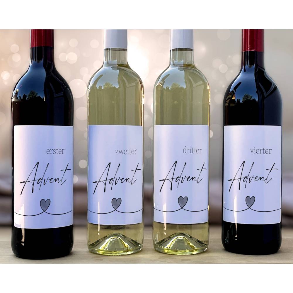 4 x Weinlabel | Weihnachtsgeschenk | Adventskalender | Adventskranz | Wein Flaschen Etikett