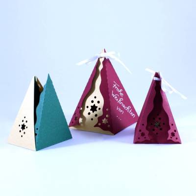 SVG Plotterdatei Schachtel Geschenk-Verpackung, Pyramiden-Box Süßigkeit, Plottervorlage Papier-Dekoration plotten