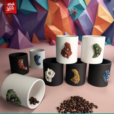 Klettertasse mit Boulderstein-Griff aus Keramik, matt schwarz oder weiß, Geschenk für Kletterer und Boulderer