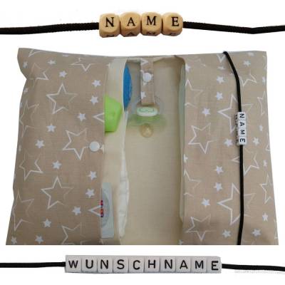 Windeltasche mit Name to go Wickeltasche XL Sterne beige weiß Windeletui Geschenk Geburt Mädchen Junge Baby unterwegs