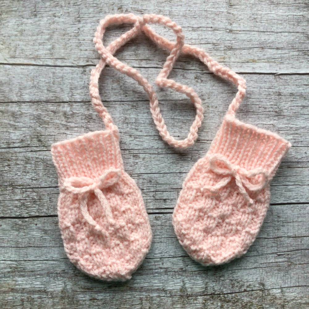 Babyhandschuhe mit Verbindungsband, Fustlinge fr Babys mit Band, rosa  gemustert, Handschuhe Baby