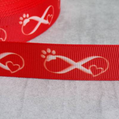 Katze Hund Unendlichkeit  22 mm  Borte Ripsband rot weiss 