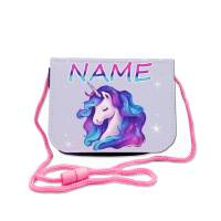 Kinder Brustbeutel mit Name / Galaxy Einhorn / Klettverschluss Schnur Klarsichtfach / personalisierbar / Geldbörse